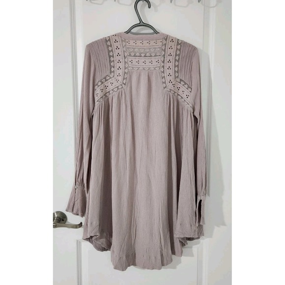 FREE PEOPLE Courtney Victorian Shirt Dress Eyelet Lace High Low Boho Size S - Picture 8 of 14